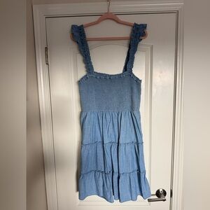 J. Crew Light Blue Tiered Kids Dress with POCKETS